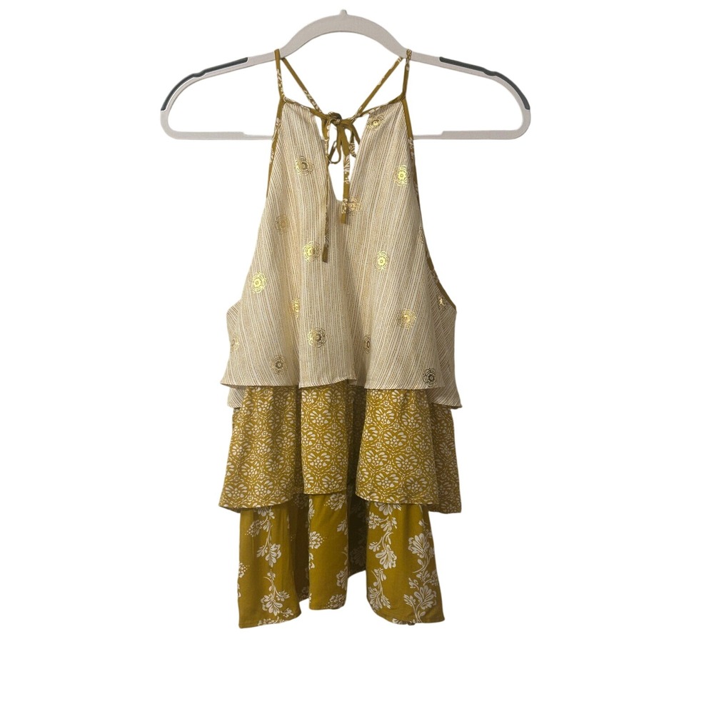Lauren Conrad Tiered Tank Top Gold Accents Sleeveless Casual Cute‎ Size M